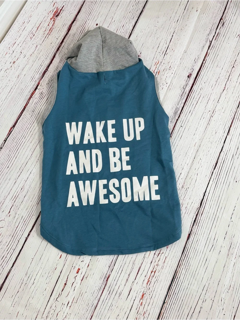 Play On! XXL Dog Hoodie Shirt “Wake Up and Be Awesome” Blue Gray Pet Apparel